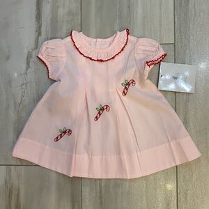 NWT Remember Nguyen Pink Fit & Flare Candy Cane Embroidered Puff Sleeve Dress 3M